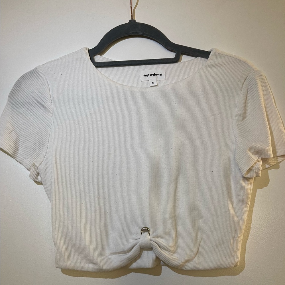 Superdown White Ribbed Crop Top